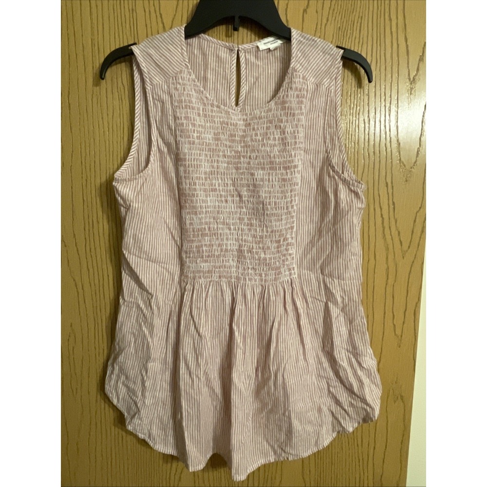 Women's Beach Lunch Lounge Sleeveless Top Linen Blend Stripes‎ Size Small Pink